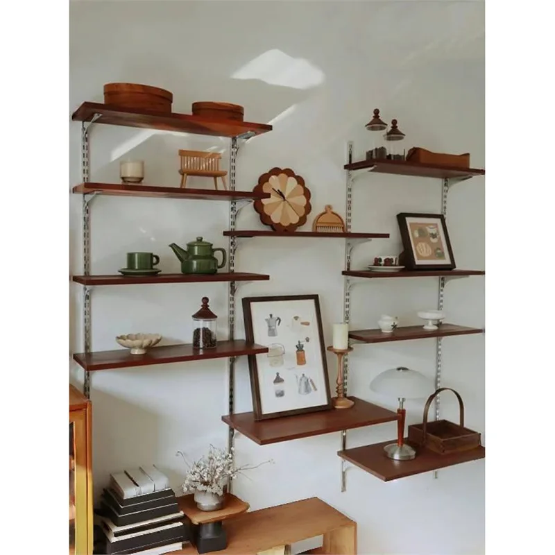 Factory Direct 2026 Track Bookshelf Simple Multi-layer Display Shelf Adjustable Wall-mounted Display Shelf Medium Ancient Wall S