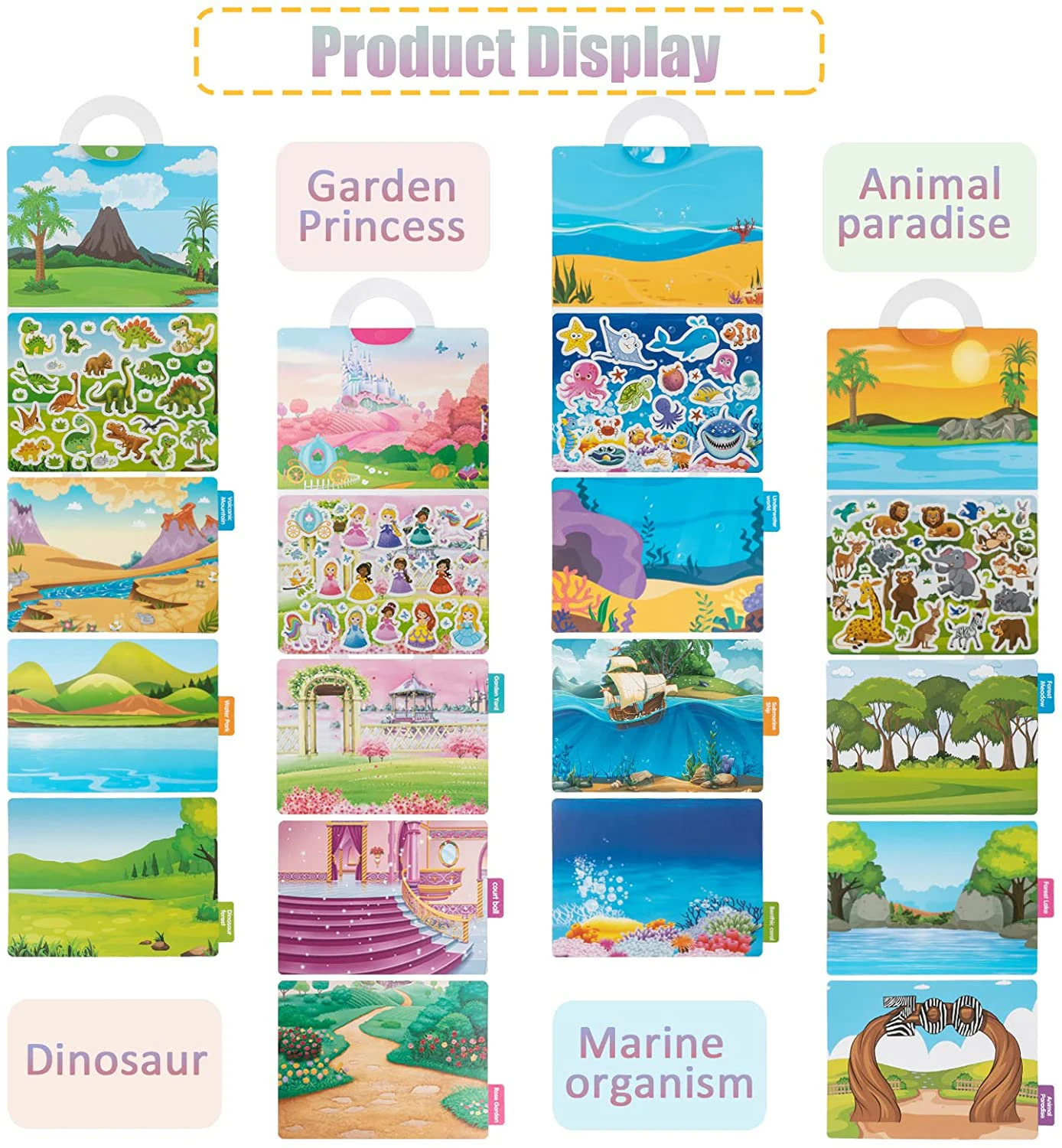 DIY Kids Reusable Static Scene Stickers Cartoon Princess Animal Puzzle Stickers Game Learning Educational Toys Kids Party Gifts