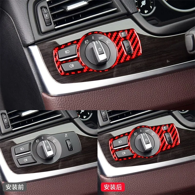 

FOR BMW 11-17 models 5 Series F10 modification Headlight switch button decorative sticker Red carbon fiber interior