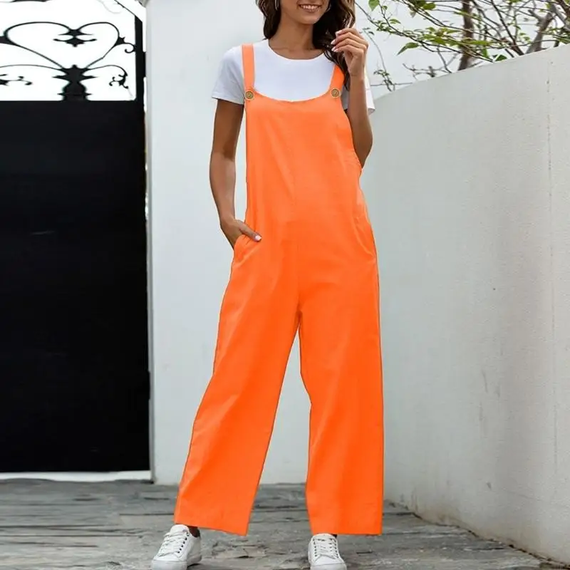 Casual Women's Overalls With Adjustable Straps Comfortable Loose Wide Leg Design