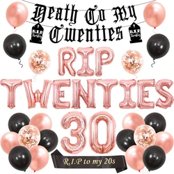 Rip Twenties 30th Birthday Party Decoration,Black and Rose Gold Balloon Garland, Rip to My 20s Sash for Funny Thirty Birthday