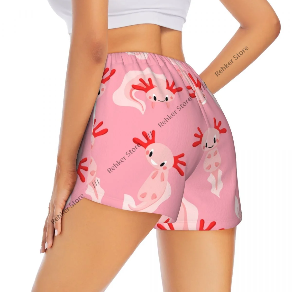 

Шорты для тренировок, женские быстросохнущие двухслойные шорты для фитнеса, розовые аксолотль-амфибия, спортивные шорты для йоги, леггинсы для спортзала