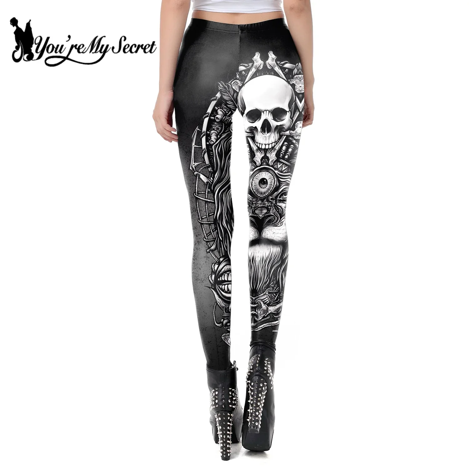 [أنت سريتي] القوطية طماق النساء ثلاثية الأبعاد طباعة سستة بناطيل ضيقة بنطلون الحفلات فاسق نمط الزي يتوهم بوريم فستان
