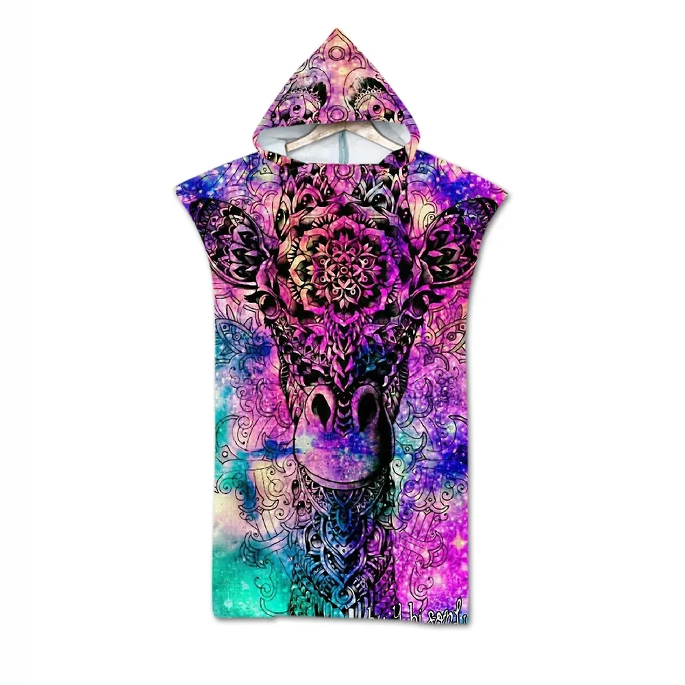 Beach Towel Cape Seaside Change Bathrobe Printed Hooded Bath Towel Wolf Model Hooded Wearable Bath Towel