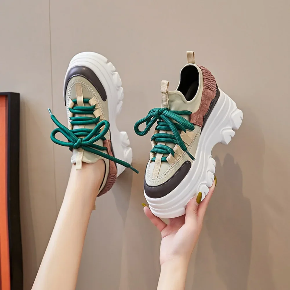 

White Sneakers Women Thick Soles Inside Elevating Daddy Shoes Women Leather Casual Shoes Woman Shoes Platform Sneakers