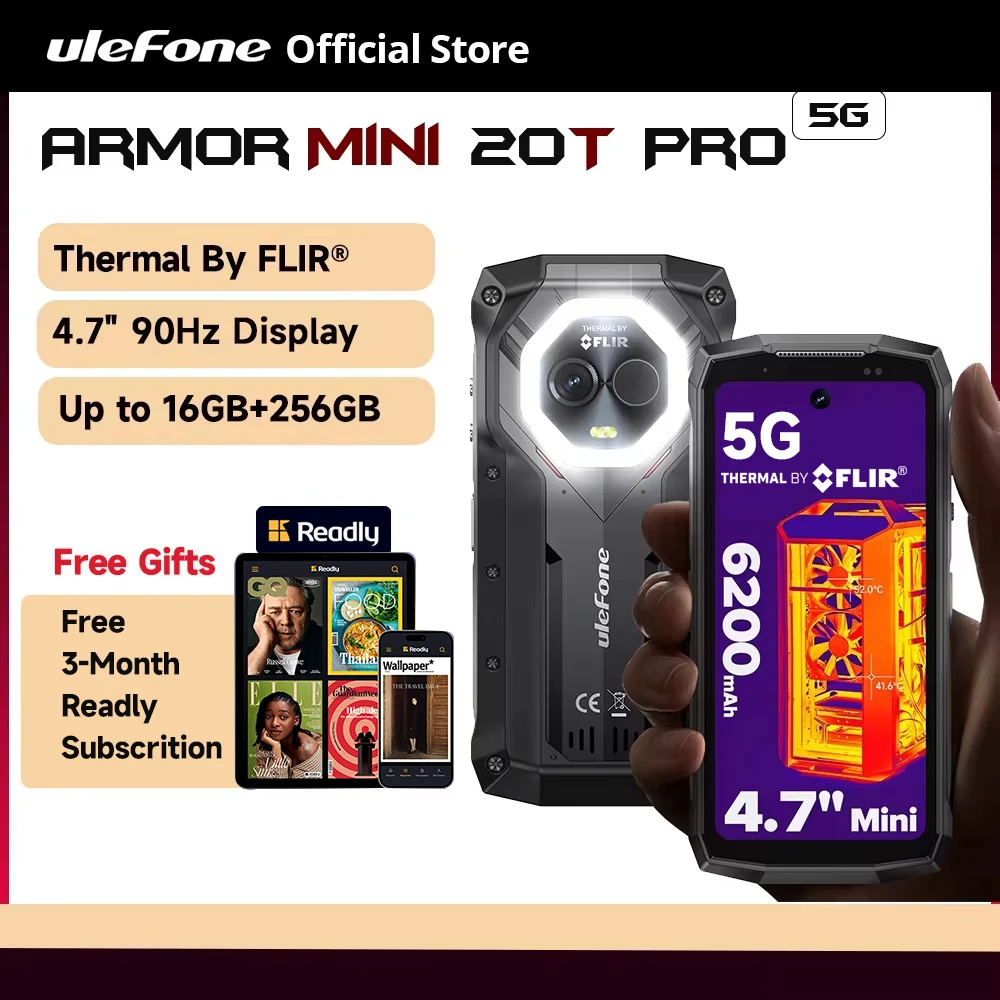 Ulefone Armor Mini 20T Pro 5G THERMAL BY FLIR® 4.7" Robuuste telefoon Android 14 Smartphone 256GB ROM Mobiele telefoon Thermische beelden