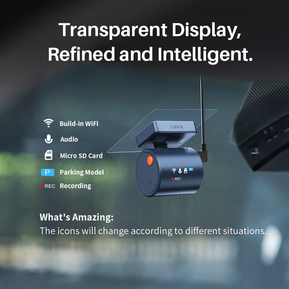 كاميرا داش كام KAWA MINI3 Pro Gen2 Car Dvr 2K مسجل فيديو تلقائي ترقية كاميرا السيارة، WiFi APP/التحكم الصوتي، كاميرا داشكام صغيرة للرؤية الليلية