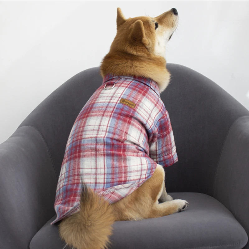 Classic Plaid Puppy Dog T Shirt with Buckle Fashion Pet Clothes for Small Medium Dogs Pomeranian Shihba Inu Cat mascotas Tshirts