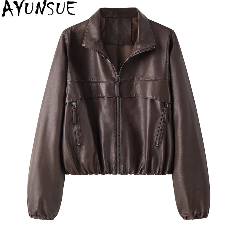 AYUNSUE 100% 羊革本革ジャケット女性 2025 ハイエンドレディースコート春秋服植物なめしジャケタクーロ