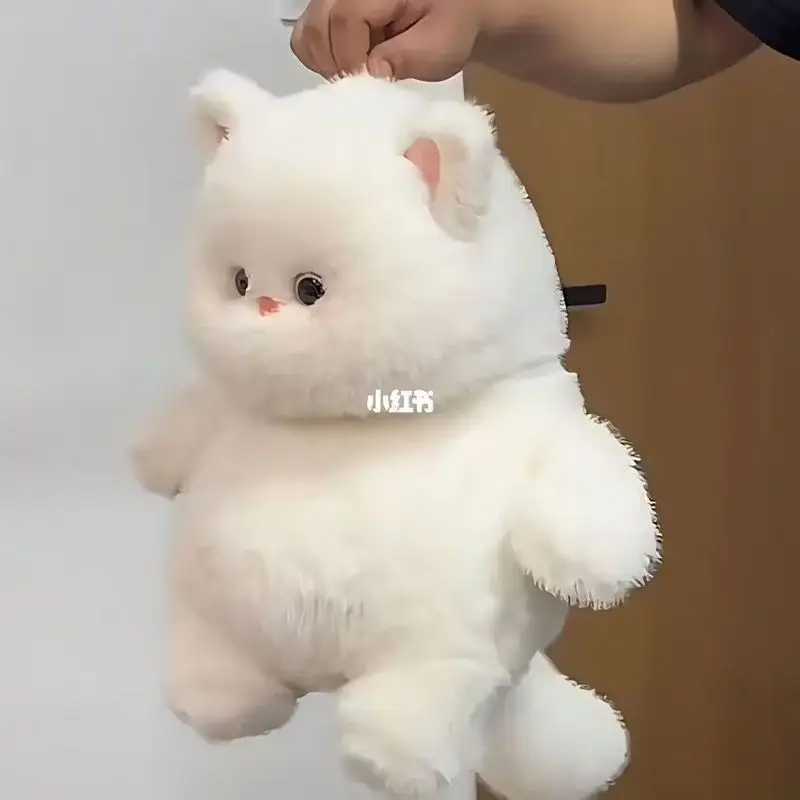 Fluffy White Cat Plushie with Blue Eyes Design Stuffed Animal Doll Soft Cuddle Toy Home Decor Gift for All Ages Fans
