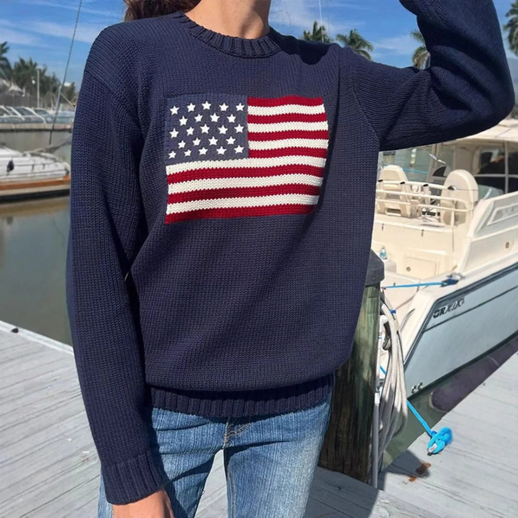 

Cozy Oversized Women's Sweater 2026, Festival Pattern Knit Pullover (Eagle/Easter), Casual Round Neck Long Sleeve Top