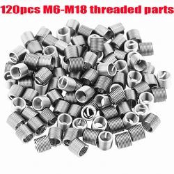 120pcs Wire Screw Threaded Insert Stainless Steel Threaded Bushing Sleeve Helicoil Thread Repairing Tool M6-M18 Insert Kit Set