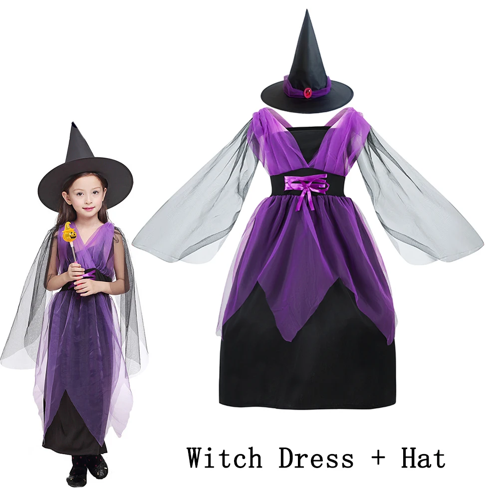 Kinder Mädchen Hexen-Cosplay-Kleid Fledermaus-Zauberer-Hut-Outfit Halloween Karneval Party Gruseliges Fancy Tutu-Kostüm für Kinder – Detail 5