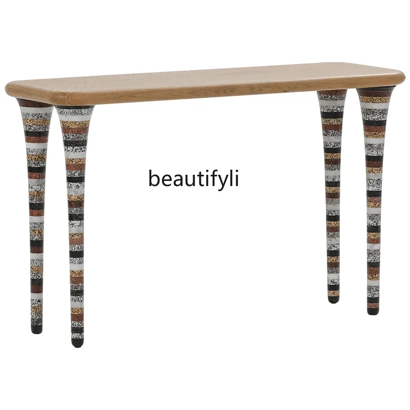 Original imported Nordic laminated striped stone leg oak porch table