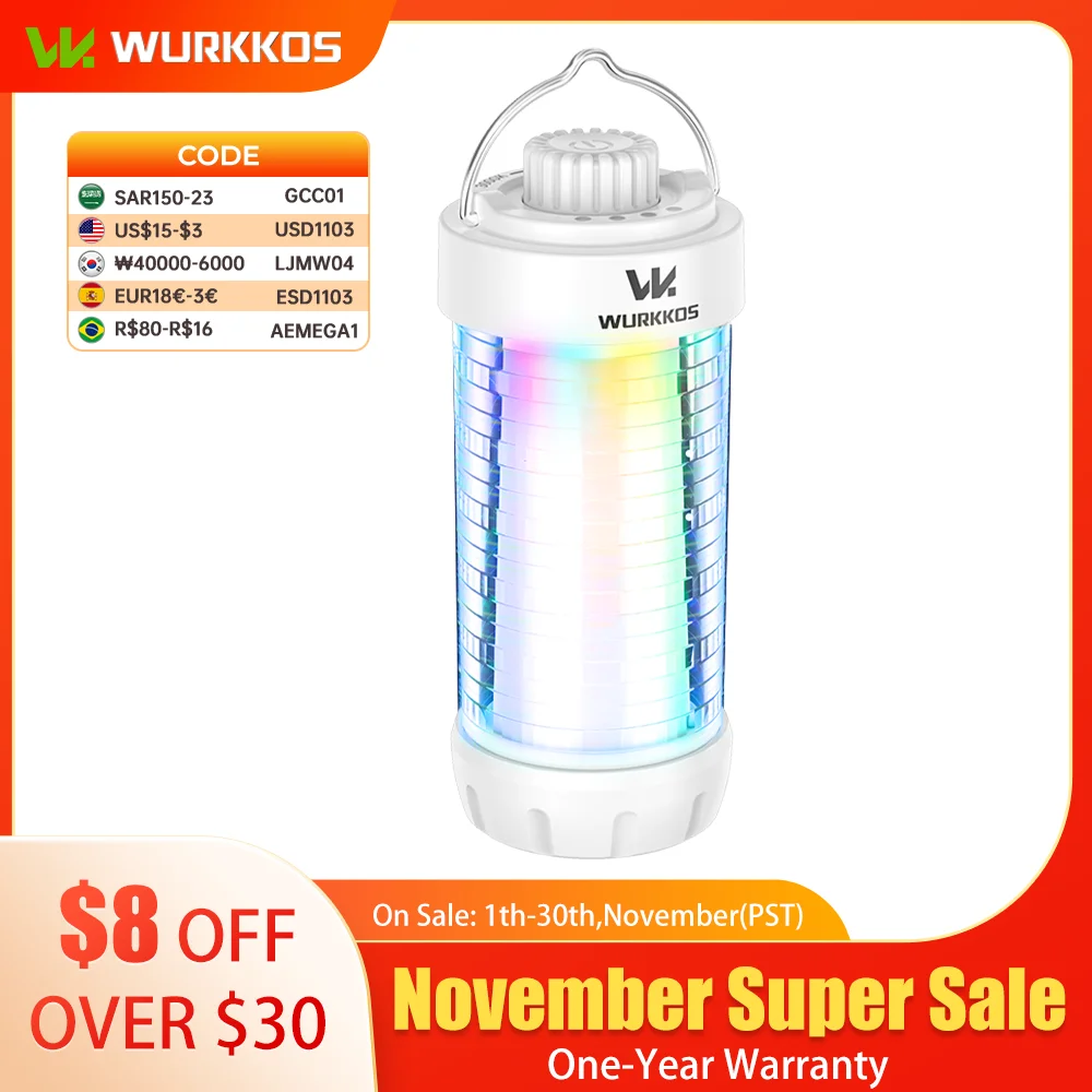 Wurkkos CL01 Lightweight Hook Camping Lantern 550LM IP66 Magnetic Flashlight with 18650 Battery RGB Light Can Reverse Charging