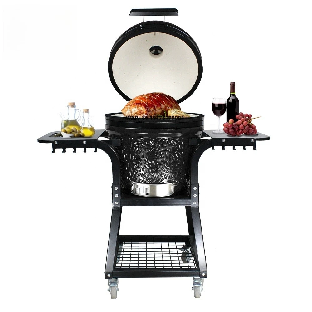 

Hot Sale 22" Kamado With Trolley Charcoal Bbq Grill Outdoor Kitchen Garden