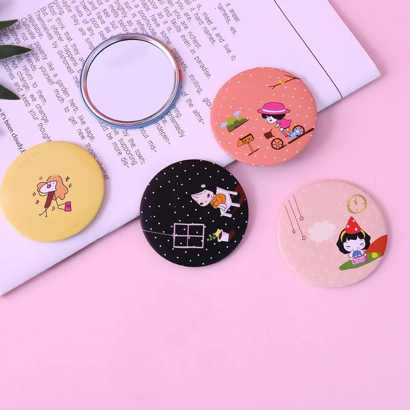 TSHOU649 Cute Girl Mini Pocket Makeup Mirror Cosmetic Compact Mirrors Women Round Mini Pocket Mirrors Cartoon Home Office Use