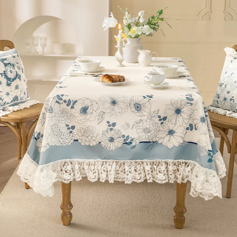 

Французский роскошный стиль, короткая плюшевая кружевная белая скатерть, украшение для домашнего стола и аксессуары, цветочный узор, круглая настройка