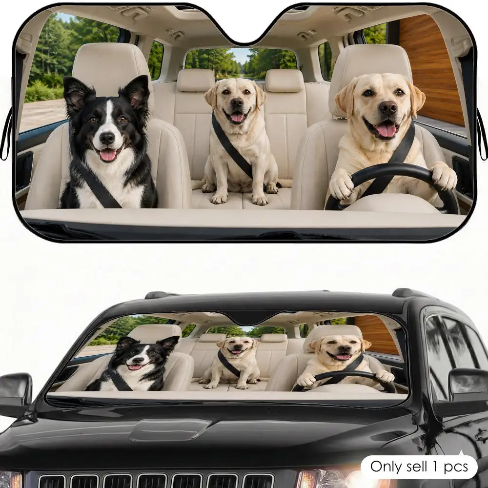 

Border Collie and Labrador Sun Visor Car Windshield Sunshade UV Protection Reflective Foldable Heat Insulation Cover