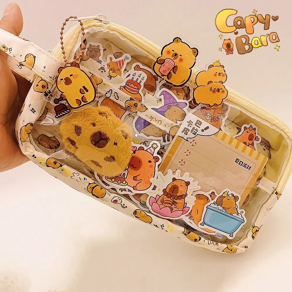 Creative Capybara Pen Case 5 Layers Large Capacity Capybara Pen Holder with Pendant with Front Pocket Zipper Pencil Pouch