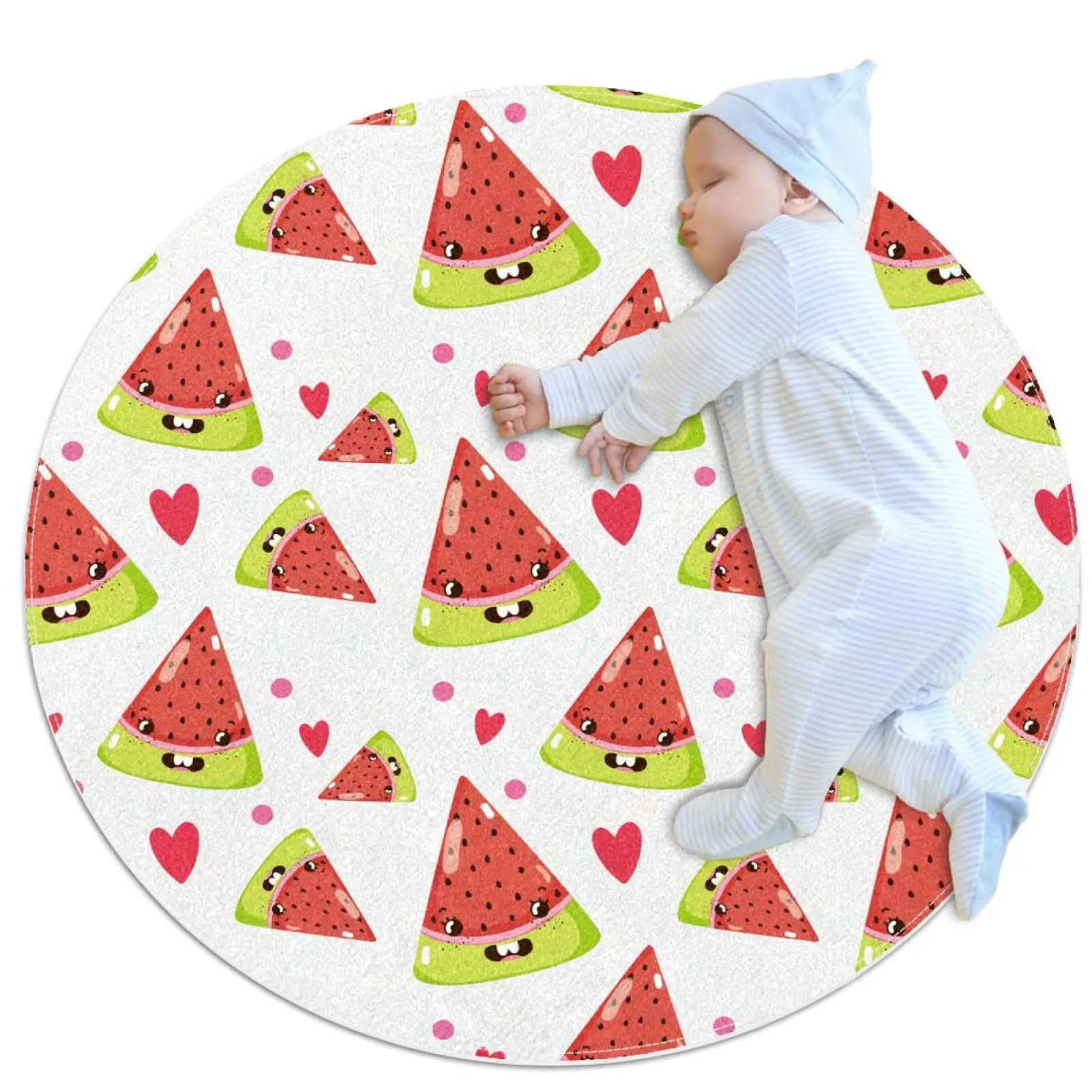 Round Living Room Carpet 3D Cute Cartoon Fruit Carpets for Bedroom Kitchen Entrance Door Mat Flannel Non-slip Chair Mat Washable