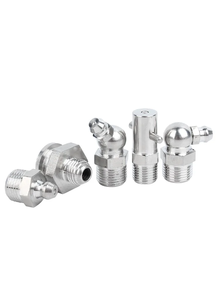 10pcs 304 Stainless Steel Grease Nipple Metric Imperial Male Thread Straight Elbow Type Oil Zerk Fitting For Grease Gun