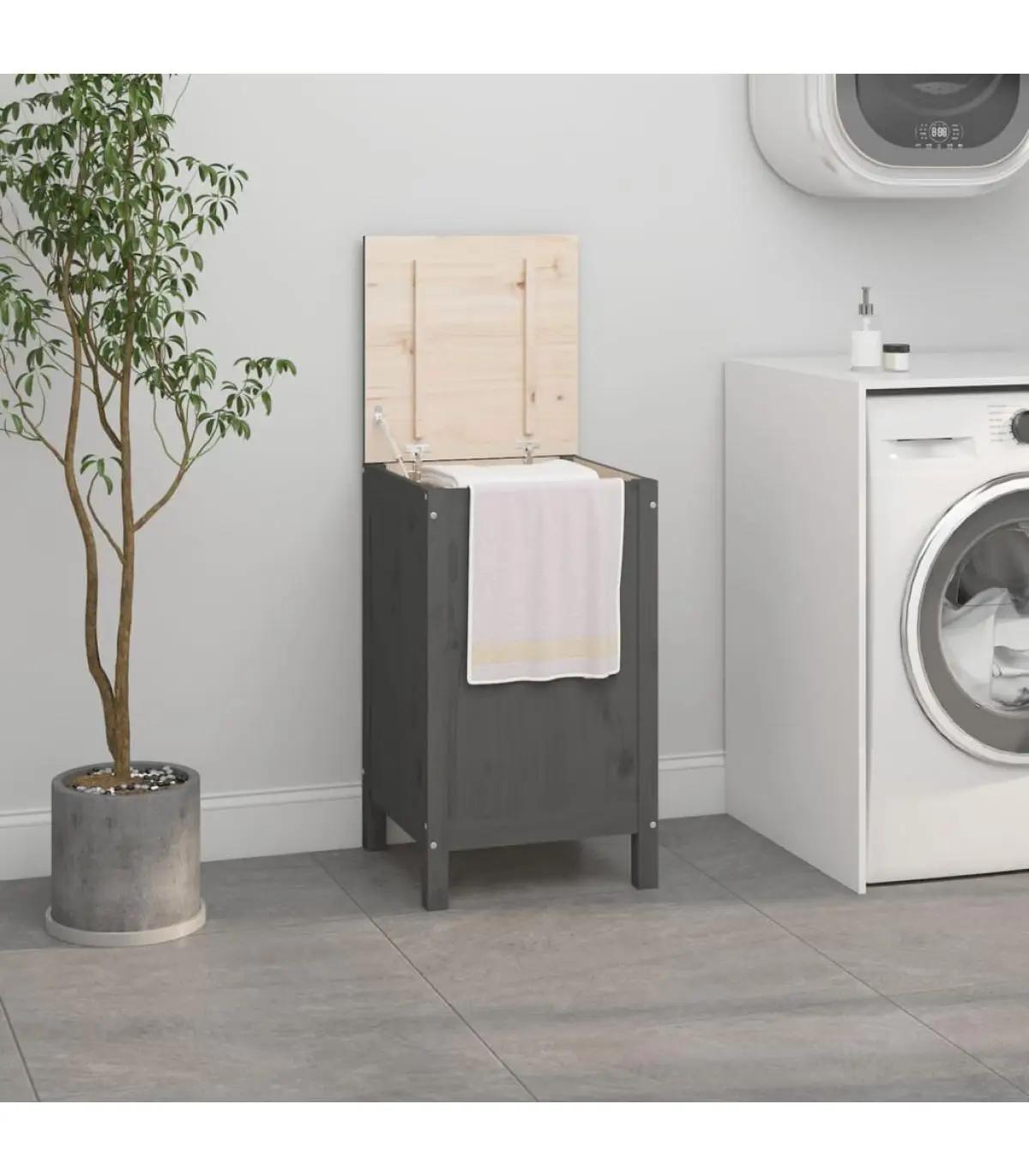 Laundry baskets solid pine wood Gray 44x44x76 cm