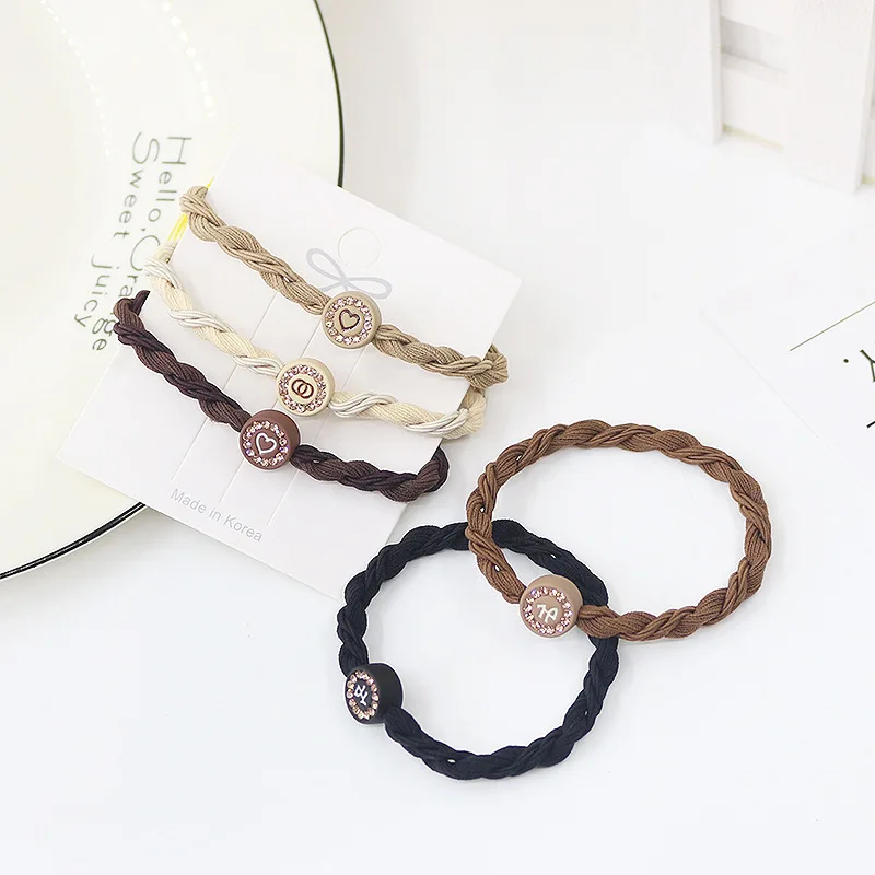 ربطات شعر على شكل ذيل حصان 5 قطعة ربطات شعر كورية مضفرة على شكل قلب من حجر الراين 2025 طقم هدايا عالي المرونة لطيف بدون ضرر