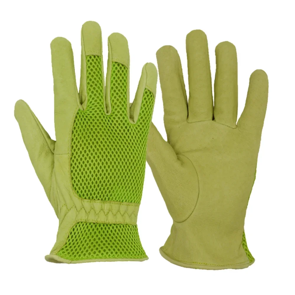 

quality breathable mesh back durable pigskin leather digging work garden gloves for women