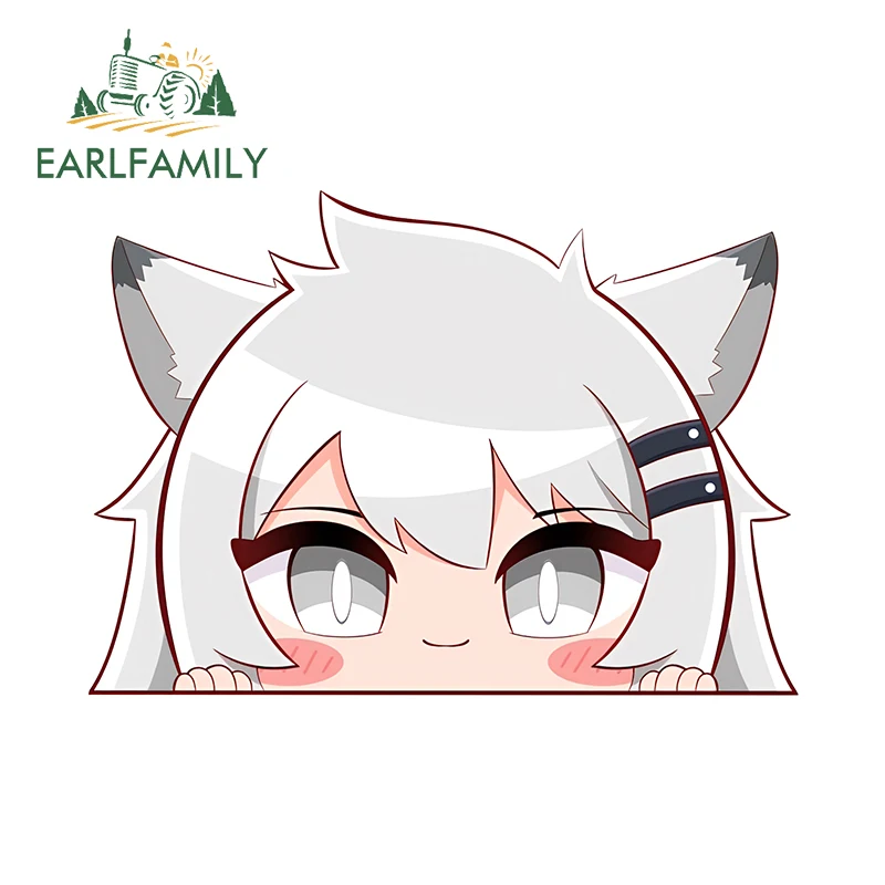 EARLFAMILY 13cm Cat Fox Chibi Peeker Decals Ear Glowing Eyes Kawaii Anime Cute Car Accessories JDM Custom Stickers Windshield