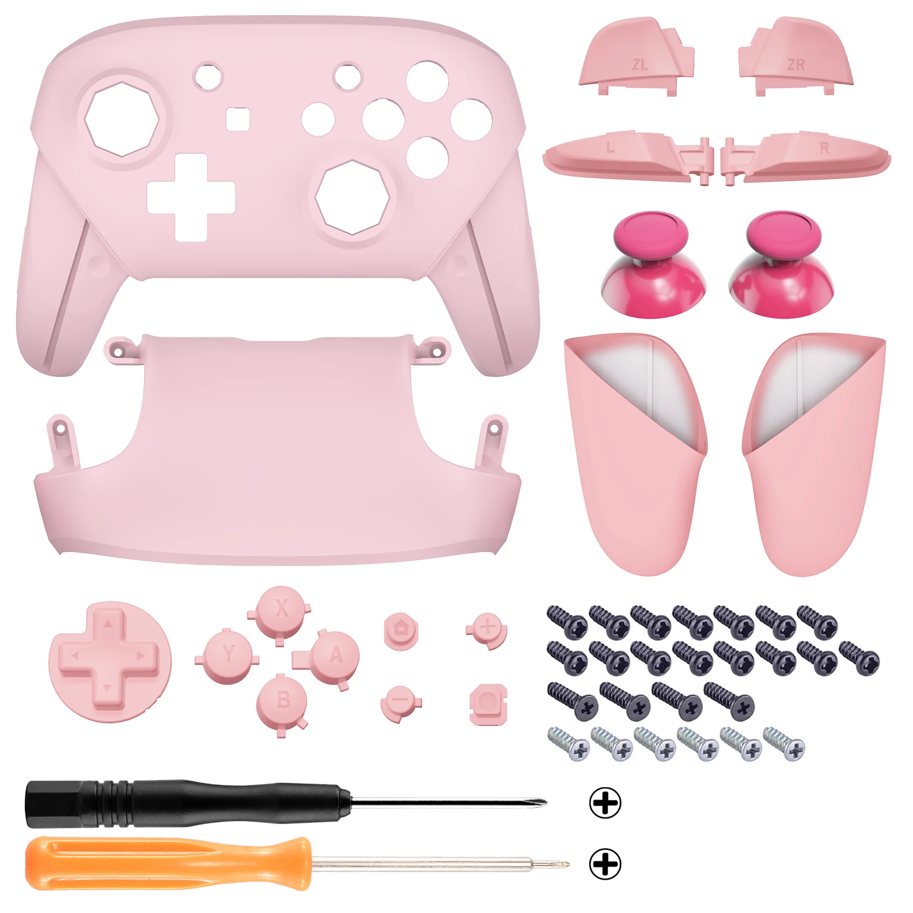 eXtremeRate Octagonal Gated Sticks Design Replacement Grip Shell for NS Switch Pro Controller- Cherry Blossoms Pink & Puffy Pink