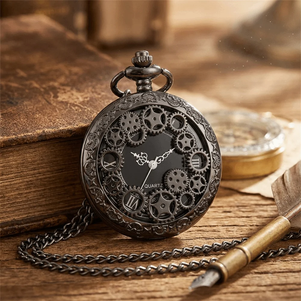 Fashionable Accessories Retro Pocket Watch Vintage Carved Quartz Pocket Watch Punk Hollow Gear Pocket Watch Unisex