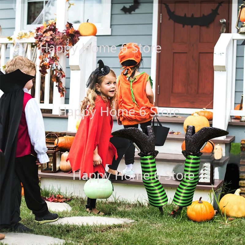 

1pc Halloween Evil Witch Legs Decorations Upside Down Wicked Wizard Feet With Boot Stake Yard Lawn Garden Halloween Decor Props