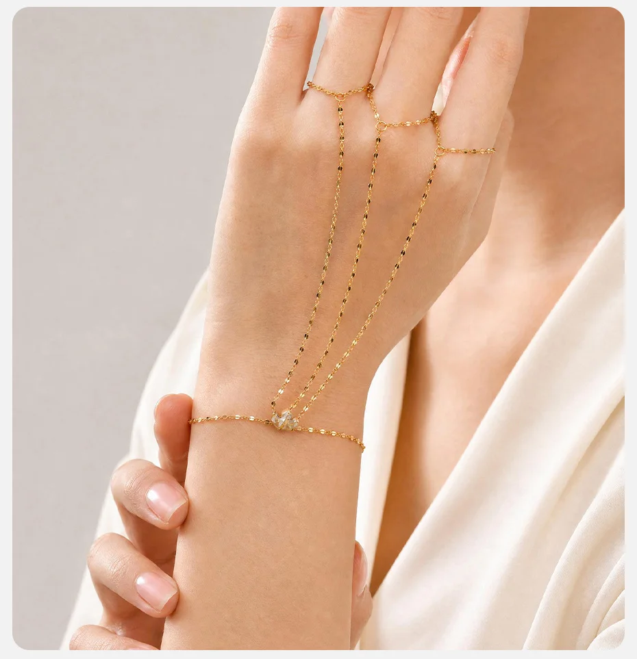 VNOX Elegante Vergoldete Handkette mit Imitationsperlen-Armband für Damen, Trendige Schleife, Türkis-Charms, Fingerarmbänder, Boho-Schmuck – Detail 3