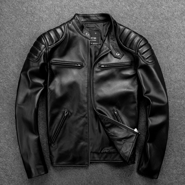 Free 2023 popular Mens rider leather jacket.Sales Brand new cowhide coat.slim fit genuine leather cloth.Asian plus size