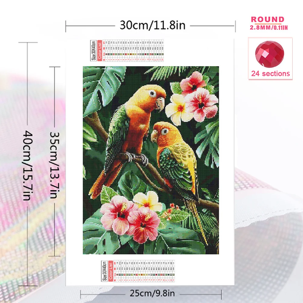HUACAN Animal Diamond Painting Parrot Mosaic New Collection Full Round Flower Creative Hobbies Handmade Hobby