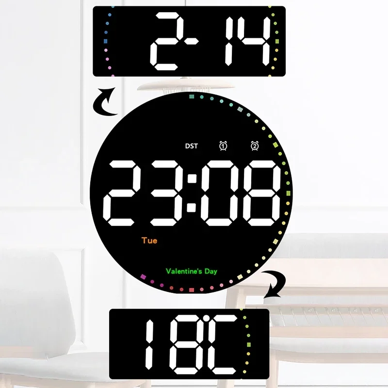 LED digital electronic clock perpetual calendar wall clock living room decoration wall hanging colorful intelligent clock