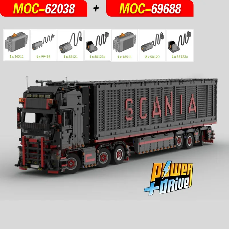 MOC-62038 & MOC-69688Klassischer Baustein-Modellbausatz für LKW und Anhänger, Maschinenbau, allgemeine Systeme, Bauspielzeug