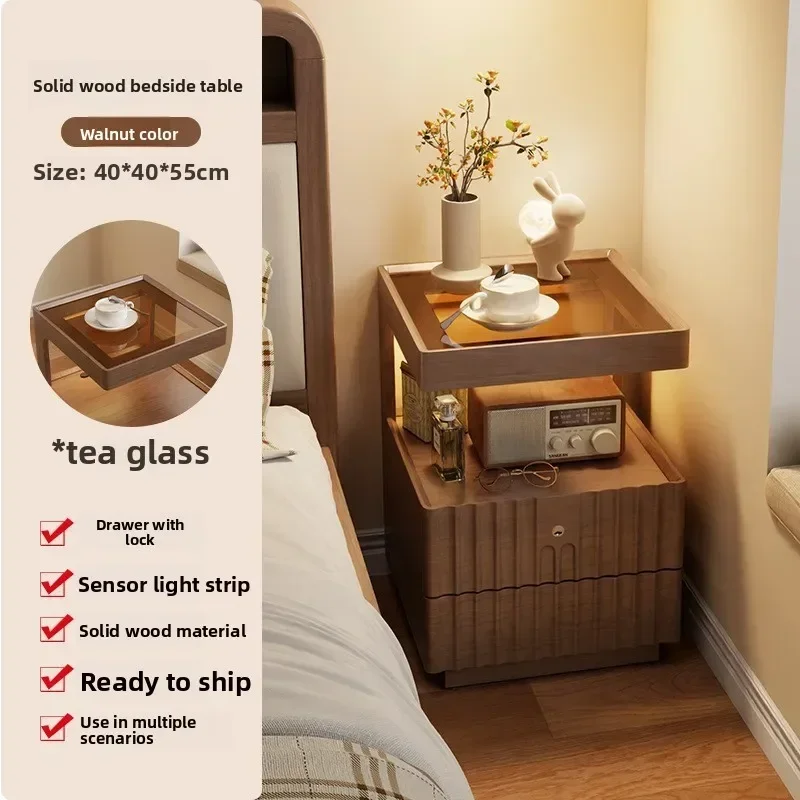 New model Household GoodsBedside Table Solid Wood Bedroom Bedside Storage Cabinet Extremely Narrow Simple Smart Bedside Table