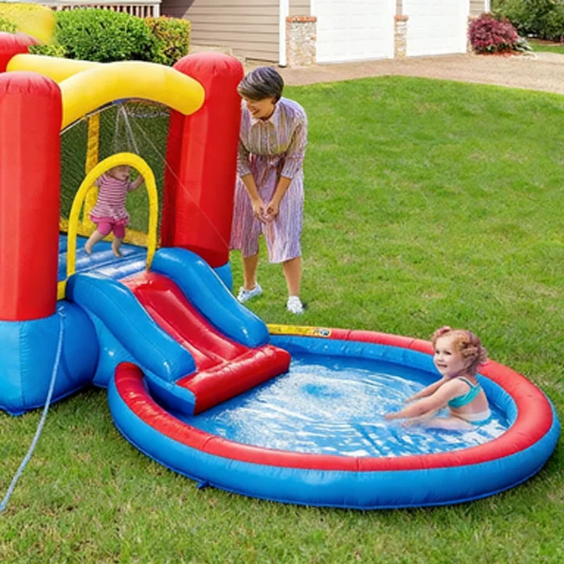Compact Inflatable Bounce Bed with Protective Net Slide and Shooting Area for Safe Fall Prevention Children Entertainment