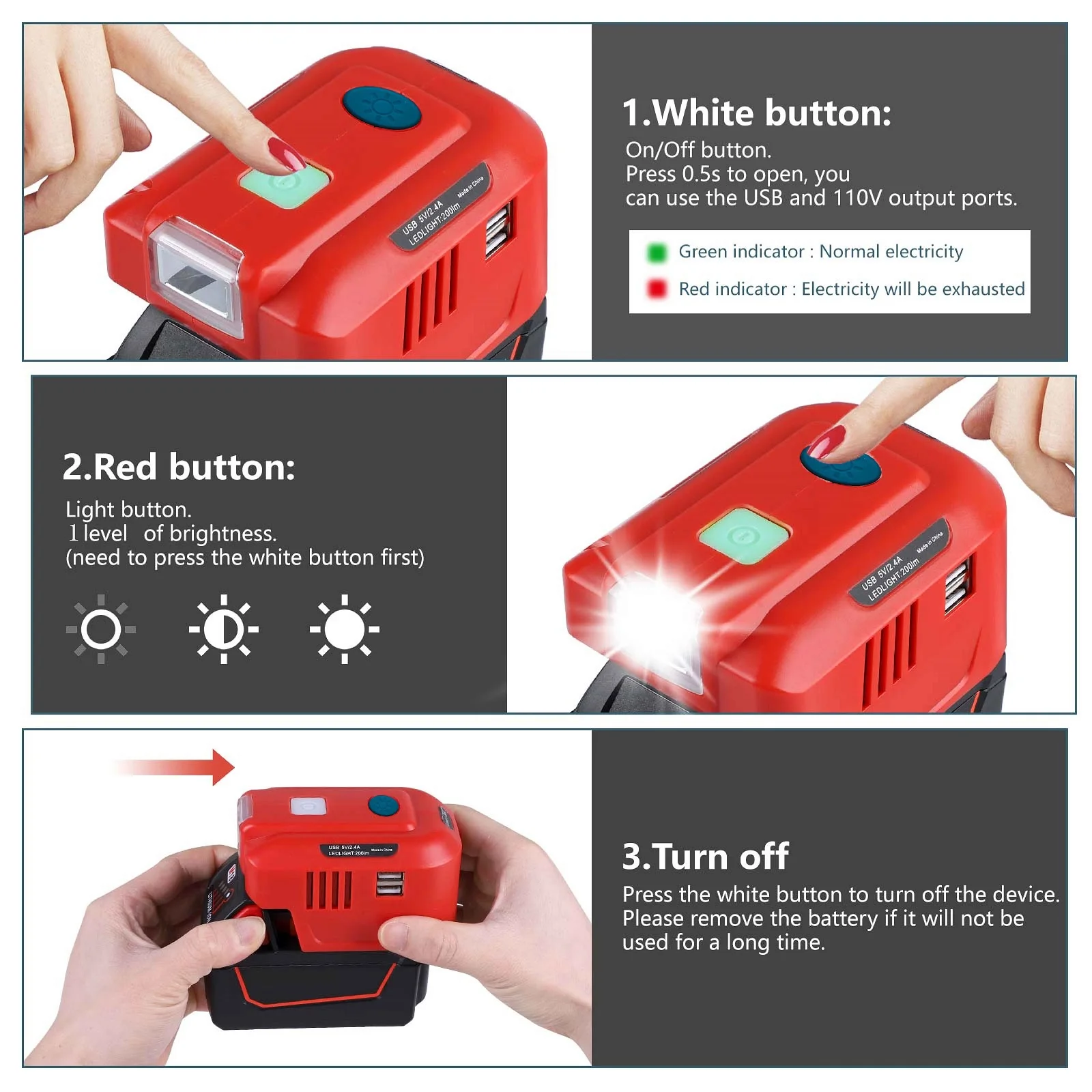 Imagem -06 - Power Inverter Generator para Milwaukee Fonte de Energia Portátil ac e Usb Outlet M18 Bateria dc 18v a ac 110120v 150w