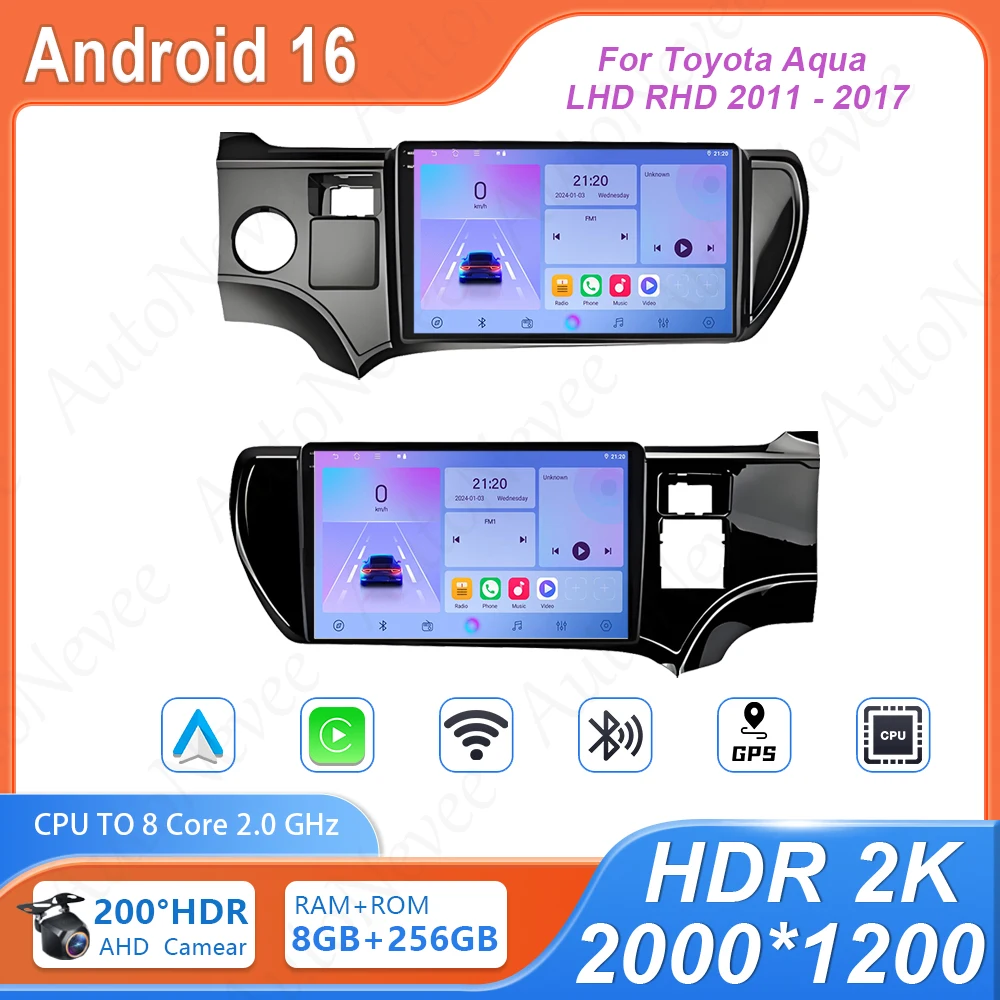 

Автомобильная DVD-магнитола для Toyota Aqua LHD RHD 2011-2017: высокопроизводительное головное устройство с GPS-навигацией, Wi-Fi, мультимедийным плеером и процессором HDR