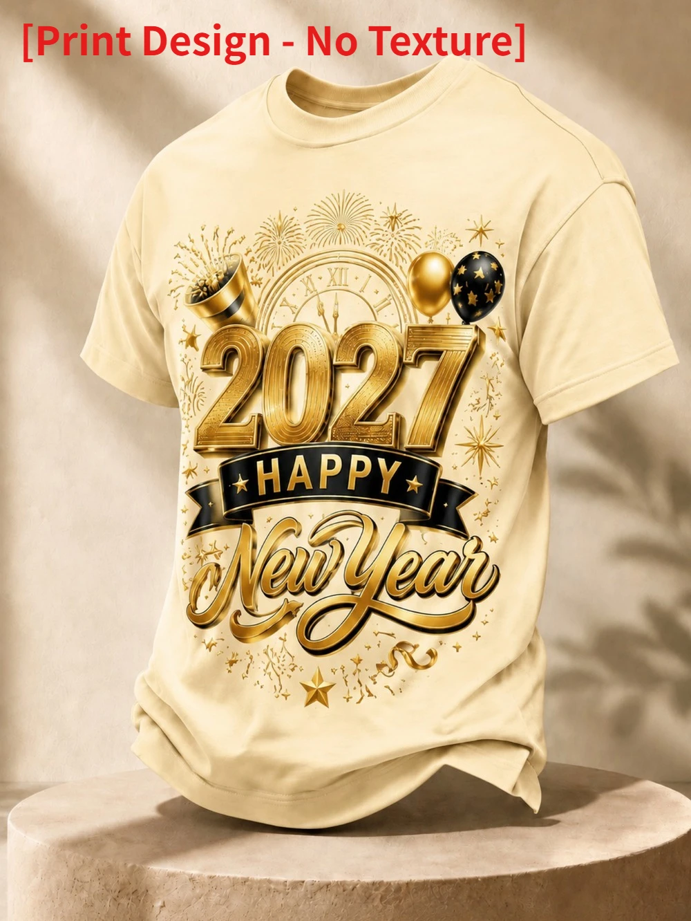 Golden fireworks clock balloon 3D Printed Men and Women T-shirt Fashion Breathable Quick-dry Outdoor Sports Leisure Short-sleeve