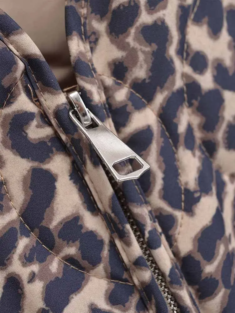 2024 European and American style new women\'s clothing classic fashion versatile fashionable leopard print zipper cotton coat