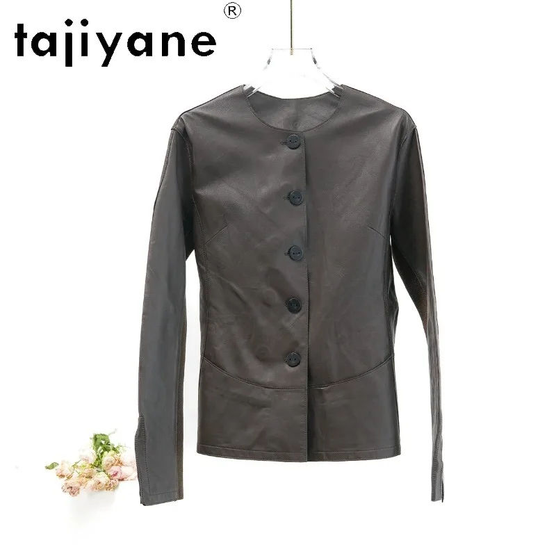 TAJIYANE Genuine Leather Jacket Woman Sheepskin Cropped Jacket Leather Slim Fit Jackets for Woman Button Style Outerwear Casaco