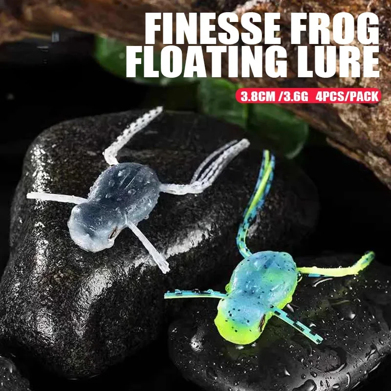 

Finesse Frog 3.8cm 3.6g 4pcs/pack Floating Soft Bait Water Surface Supercast Simulation Frog Artificial Crap Fishing Bait