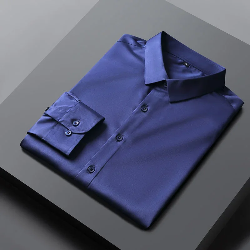 

O454Royal blue high-end ice silk shirt men's long-sleeved work wear no-iron anti-wrinkle groom's wear