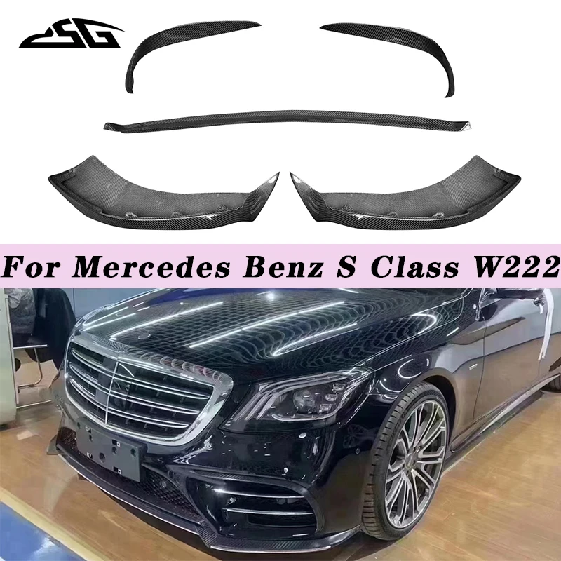 Carbon Fiber Front Bumper Lip Diffuser Foglamp Air Vent Splitter For Mercedes Benz S Class W222 S450 Side Canards Fins Wingle