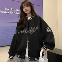 American Style Retro Baseball Jacket Women's Loose Long Sleeve Outerwear Fashionable Spring Autumn New Style BF High Street Top