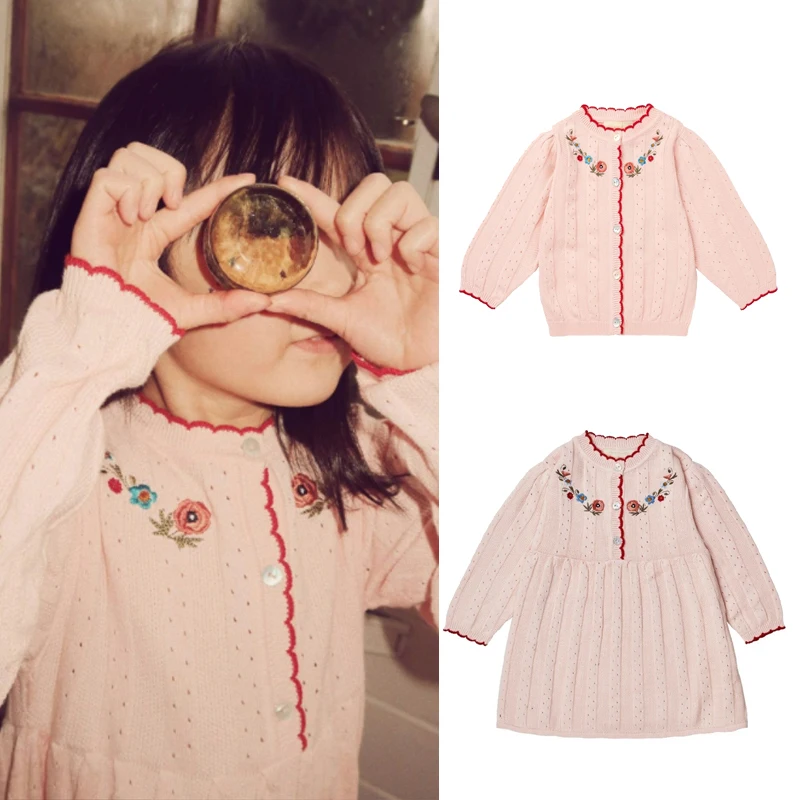 

kids dress 2025 new autumn winter girls cute embroidery long sleeve knit sweaters princess dresses